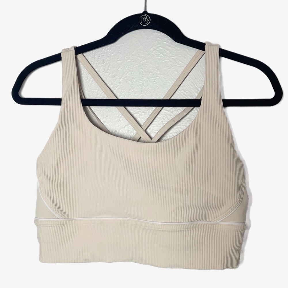 Lululemon Energy Bra Long Line Ribbed Luxtreme Size 12 B/C Cup yoga neutral gym - Picture 2 of 4